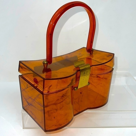 Vintage 1950’s Oval Caramel Lucite Box Handbag Purse - Picture 1 of 13